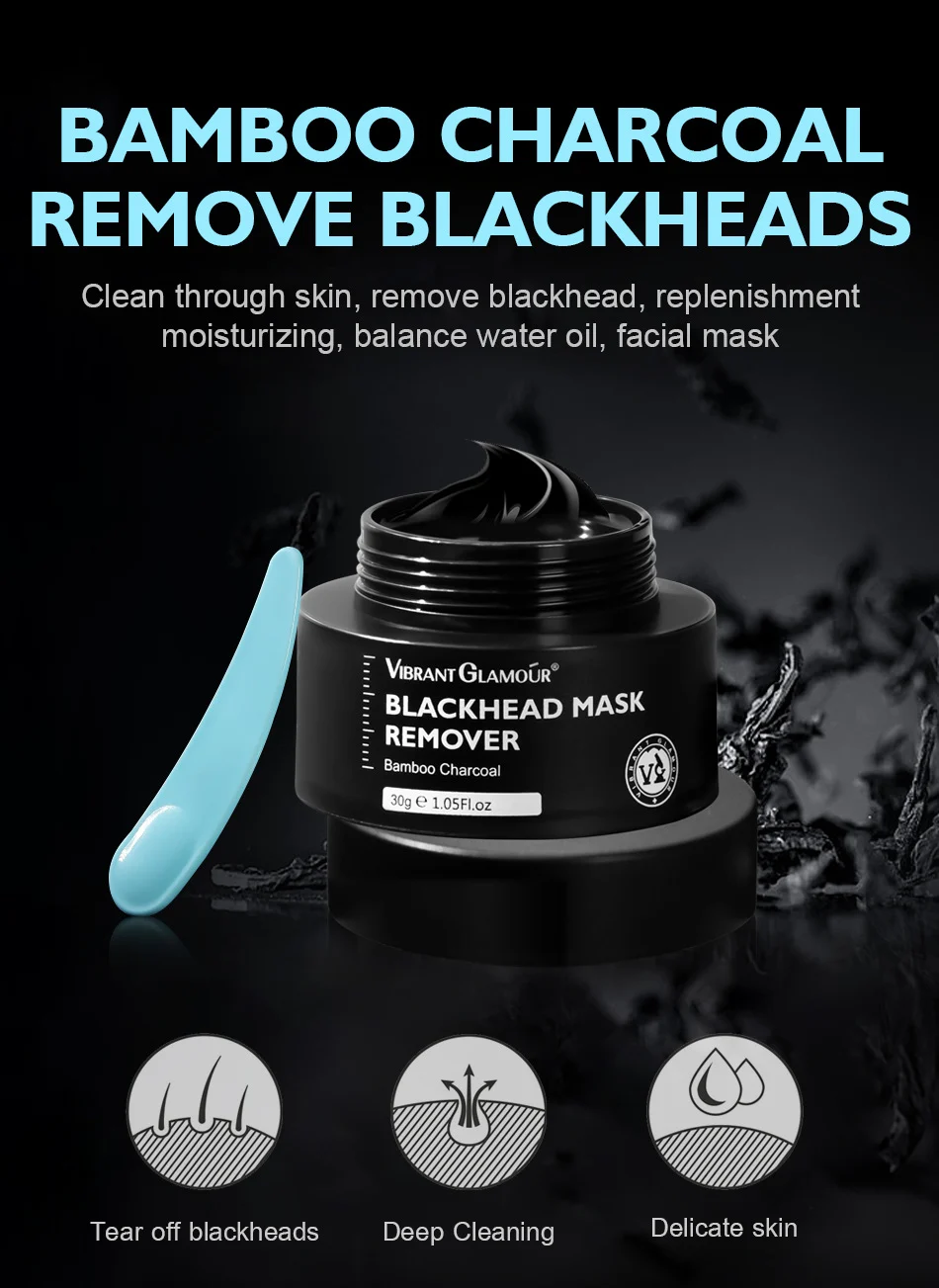 VIBRANT GLAMOUR Bamboo Charcoal Blackhead Peel Off Mask - Deep Cleansing & Moisturizing 1 blackhead remover mask bamboo charcoal vib 9wembkdx desc 1