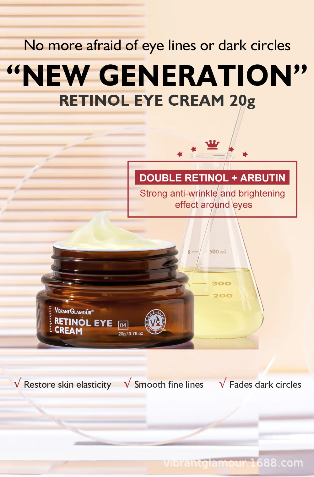 VIBRANT GLAMOUR Retinol Eye Cream 20g, Double Retinol & Arbutin, Anti-Wrinkle, Brightening 1 retinol eye cream vib txb7x4bh desc 1