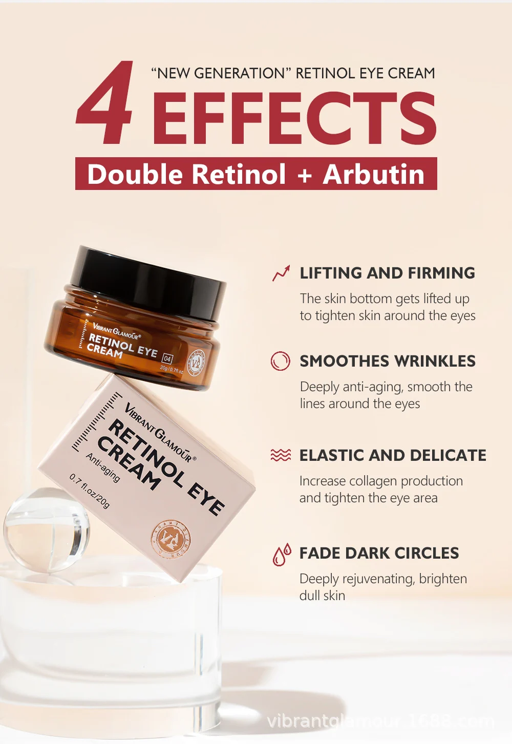 VIBRANT GLAMOUR Retinol Eye Cream 20g, Double Retinol & Arbutin, Anti-Wrinkle, Brightening 3 retinol eye cream vib txb7x4bh desc 3