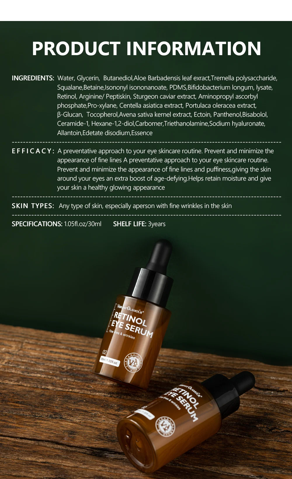VIBRANT GLAMOUR Retinol Eye Serum with Hyaluronic Acid - Anti Wrinkle, Dark Circles, Puffiness 13 retinol eye serum 30ml vib fuxx8wxt desc 19