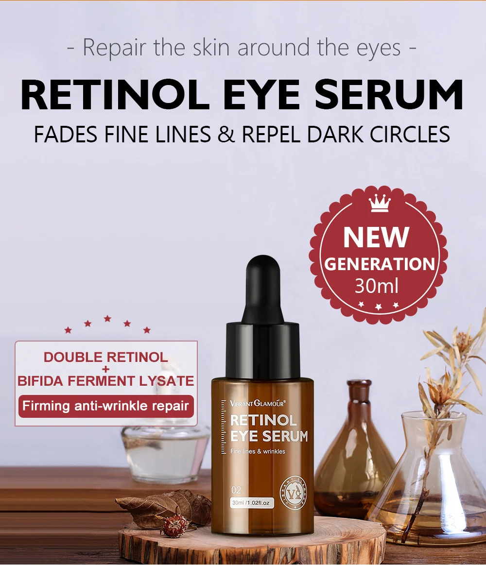 VIBRANT GLAMOUR Retinol Eye Serum with Hyaluronic Acid - Anti Wrinkle, Dark Circles, Puffiness 1 retinol eye serum 30ml vib fuxx8wxt desc 4