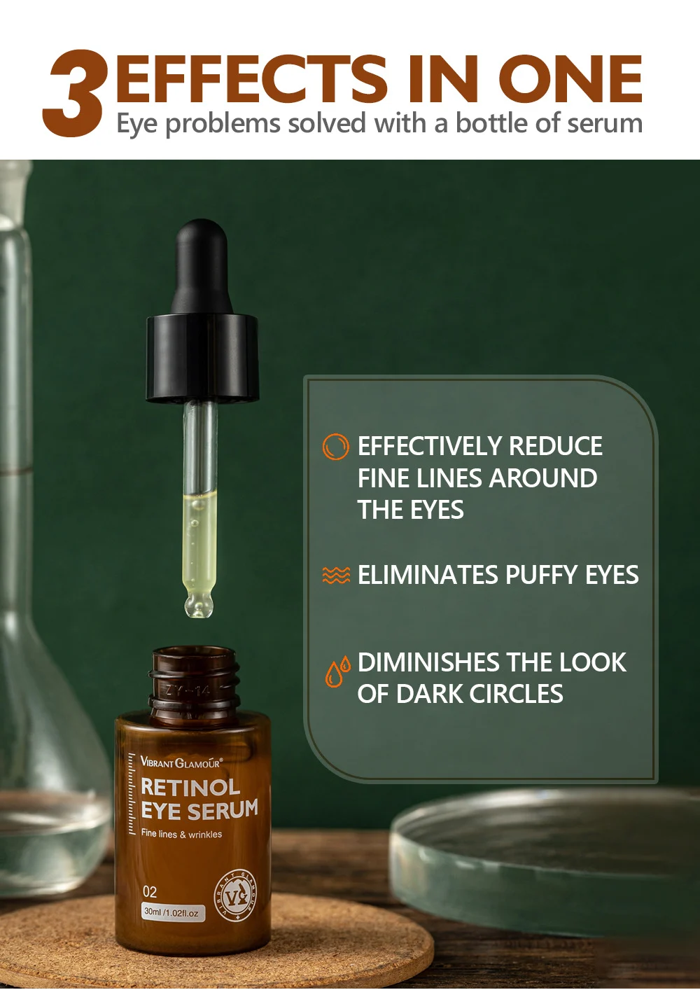 VIBRANT GLAMOUR Retinol Eye Serum with Hyaluronic Acid - Anti Wrinkle, Dark Circles, Puffiness 2 retinol eye serum 30ml vib fuxx8wxt desc 6