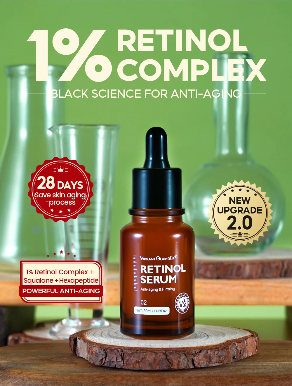Vibrant Glamour 1% Retinol Face Serum, 30ml Anti-Aging Firming Serum 4 retinol serum anti aging firming face serum 30ml vib seajufeq desc 5