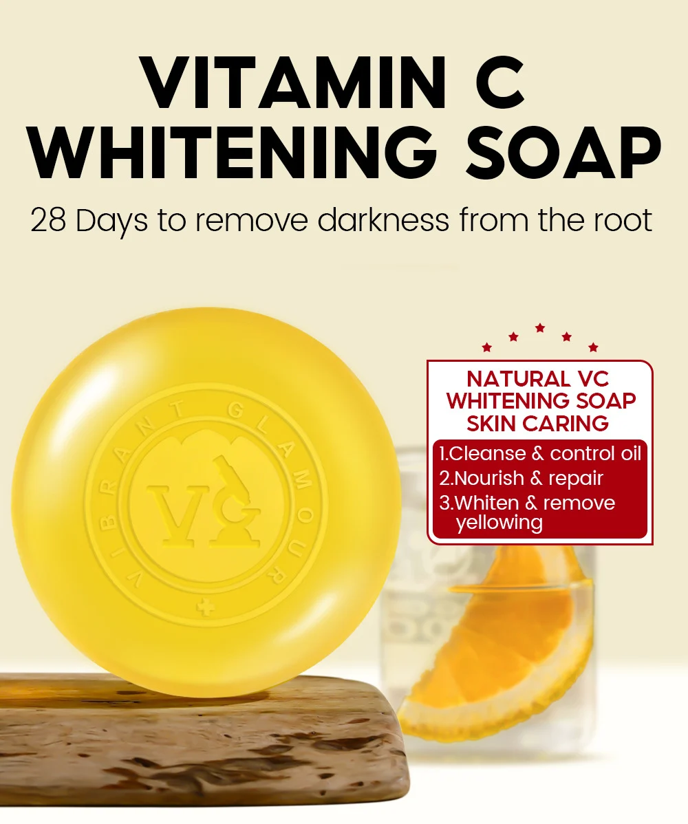 VIBRANT GLAMOUR Vitamin C Whitening Soap High-Purity VC for Face & Body 1 vitamin c soap brightening cleansing bar 100g vib sbg7knpn desc 1