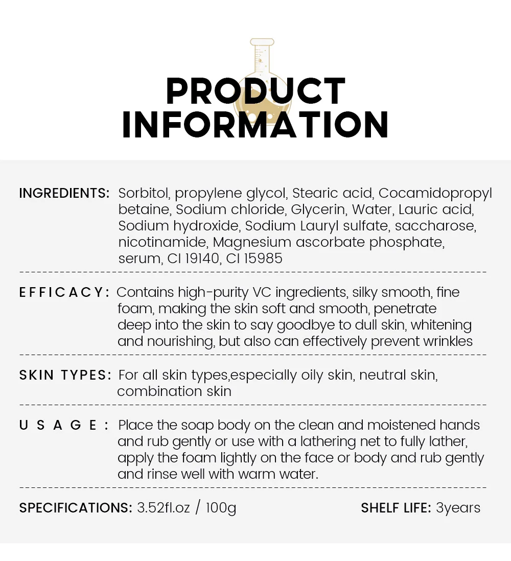 VIBRANT GLAMOUR Vitamin C Whitening Soap High-Purity VC for Face & Body 10 vitamin c soap brightening cleansing bar 100g vib sbg7knpn desc 13