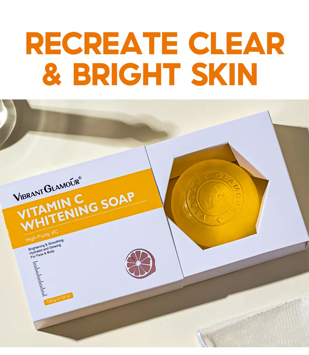 VIBRANT GLAMOUR Vitamin C Whitening Soap High-Purity VC for Face & Body 2 vitamin c soap brightening cleansing bar 100g vib sbg7knpn desc 3